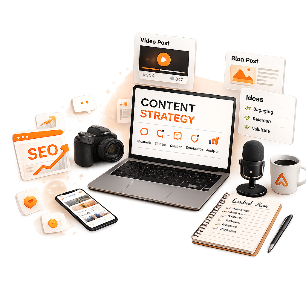 Content Strategy, Video, Blog and Social Media Mockups